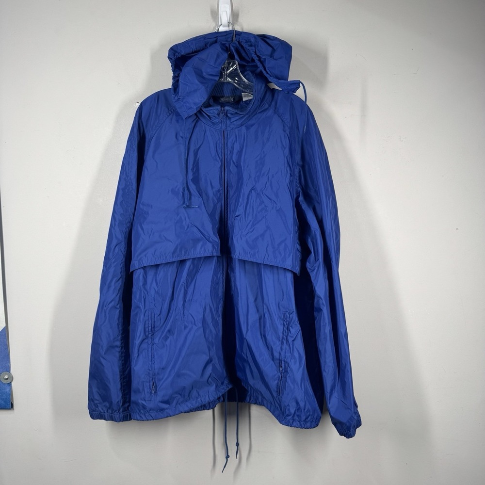 Vtg Woolrich Blue Windbreaker Mens Sz XL Hidden Hood Rain Jacket Vented Hiking